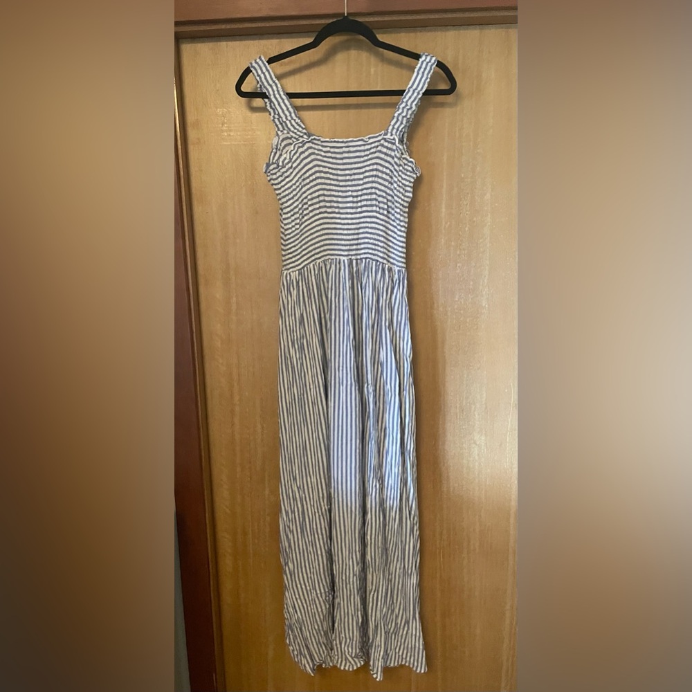 Blue and White Striped Maxi Dress